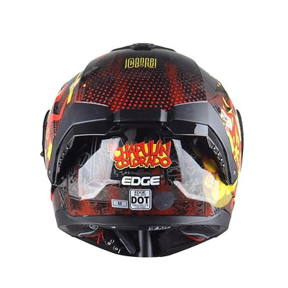 Casco Modular - Chapulin - Visor Anti Baho Motocicleta Marca Edge - Visor Doble ANTIVAHO Certificado Dot Moto - Cascos Motocross Pegatina Pegatinas Protector Mujer Hombre