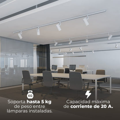 Tecnolite - Riel para Lámparas Spot, 1 Metros de Longitud, 3 Hilos / 1 Fase, Iluminación Interior