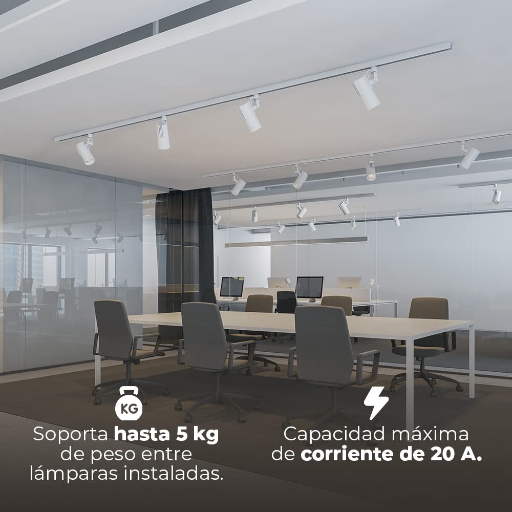 Tecnolite - Riel para Lámparas Spot, 2 Metros de Longitud, 3 Hilos / 1 Fase