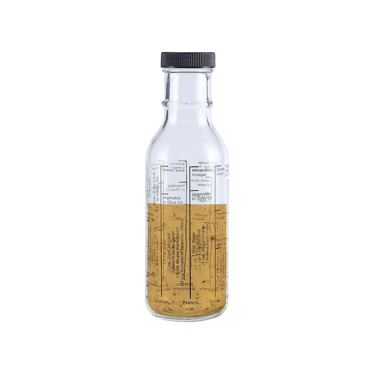 Fox Run - Botella de vidrio para aderezo para ensaladas, 300 ml/10.1 oz con medidas y recetas