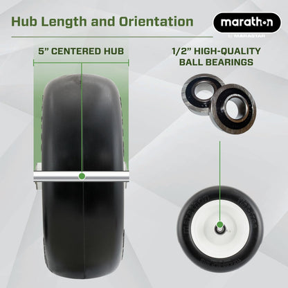 Marathon - Neumático para cortacésped sin plano de 11 x 4 a 5 pulgadas, cubeta de 5 pulgadas, rodamientos de 1/2 pulgadas