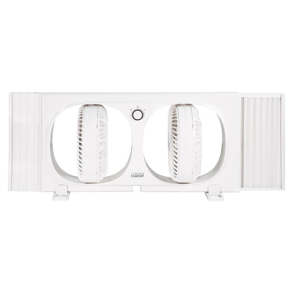 Comfort Zone Living Comfort Ventilador de ventana doble de 9 pulgadas con 2 velocidades y cabezales giratorios individualmente de 180°, visualización extraíble para insectos, ideal para el hogar
