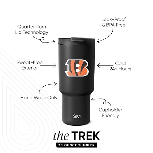 Simple Modern - Termo de 30 onzas con licencia oficial de la NFL, con tapa abatible y popote, vaso aislado de acero inoxidable, regalos para hombres y mujeres, colección Trek, Cincinnati Bengals
