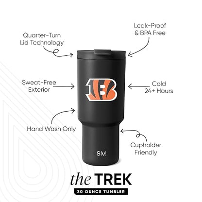 Simple Modern - Termo de 30 onzas con licencia oficial de la NFL, con tapa abatible y popote, vaso aislado de acero inoxidable, regalos para hombres y mujeres, colección Trek, Cincinnati Bengals