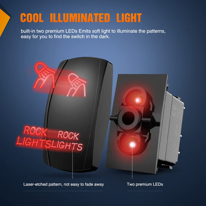 Nilight Interruptor LED 5 Pines SPST 20A/12V 10A/24V Rojo con Cables de Puente