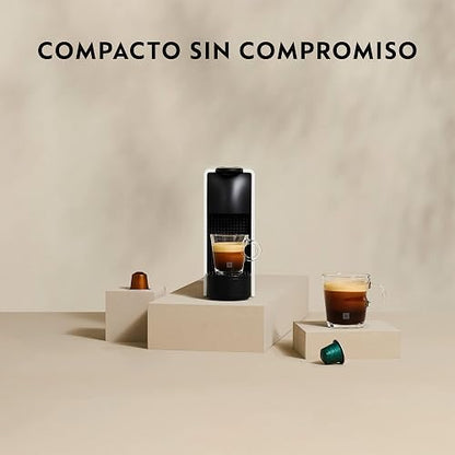 Nespresso Cafetera Essenza Mini Negra con Espumador + 7 Cápsulas | Incluye 12 Cápsulas de regalo y Espumador de leche