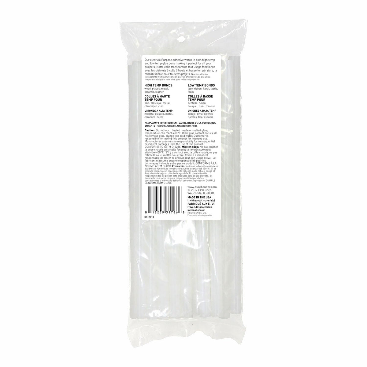 Surebonder Barras de pegamento multiusos fabricadas en los Estados Unidos, para todas las temperaturas, transparentes de 7/16 pulgadas de profundidad, 10 pulgadas de largo, 20 varillas por bolsa