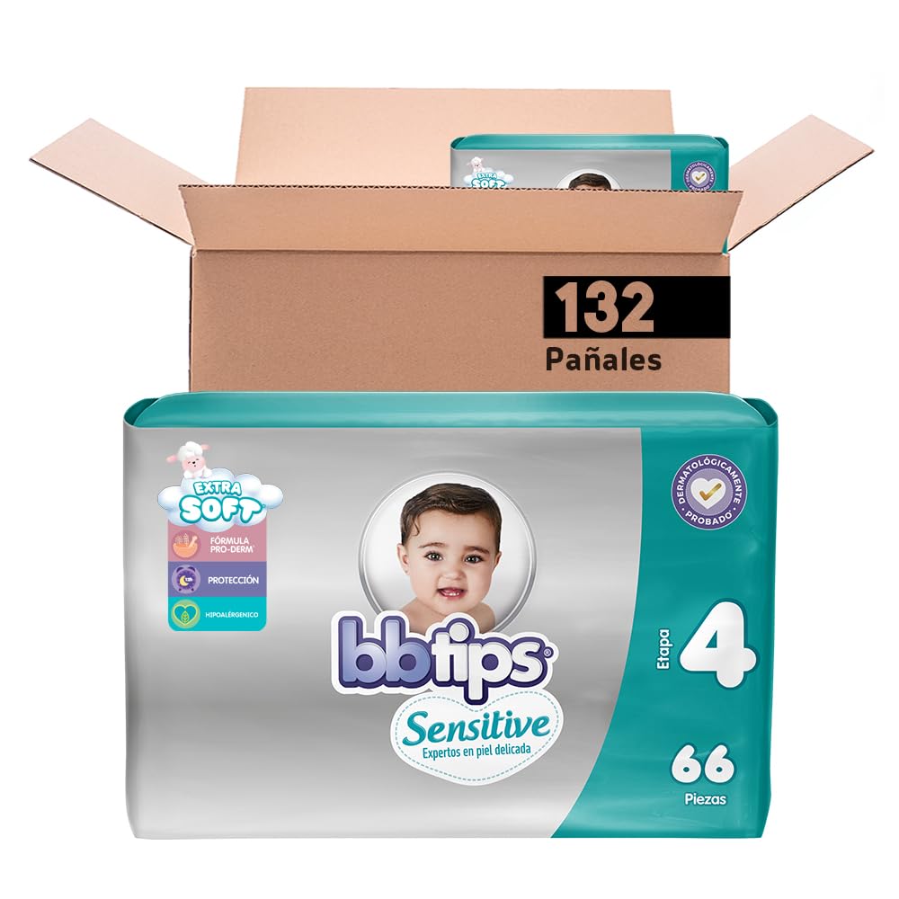 BBtips Sensitive Pañales, Talla Grande/4, 132 Pañales