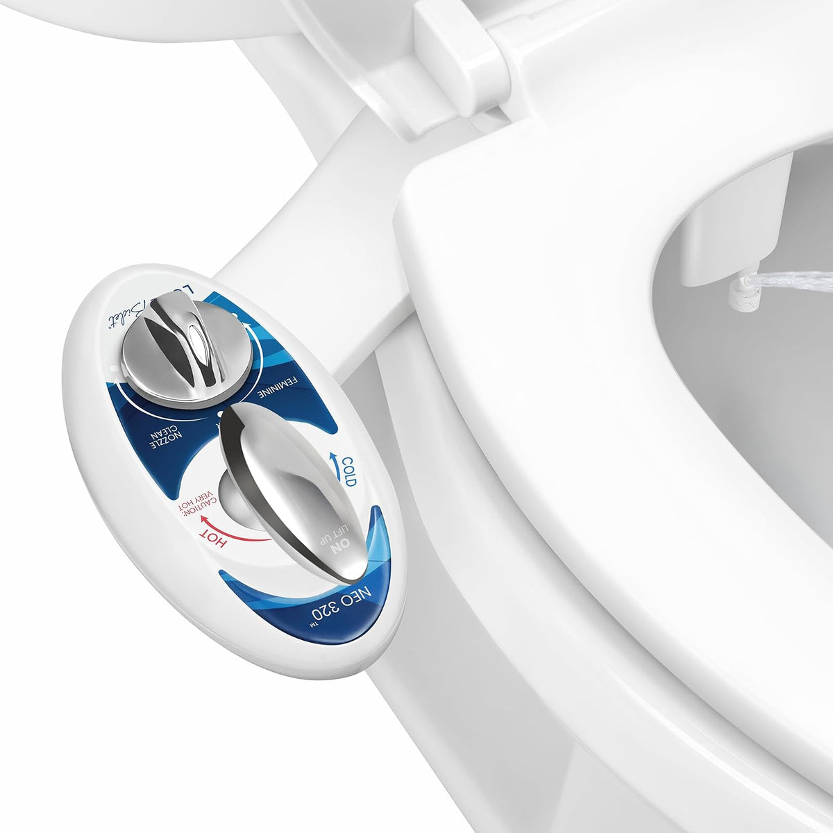 Luxe Bidet NEO 180 Accesorio de Bidé para Asiento de Inodoro, Doble Boquilla - Azul - Agua Caliente, Boquillas Dobles (NEO 320)
