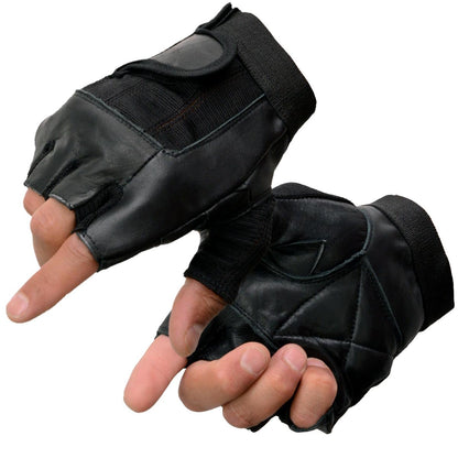 Milwaukee Leather SH217 Guantes de Motocicleta sin Dedos con Relleno de Gel para Hombre, Negro, Talla L