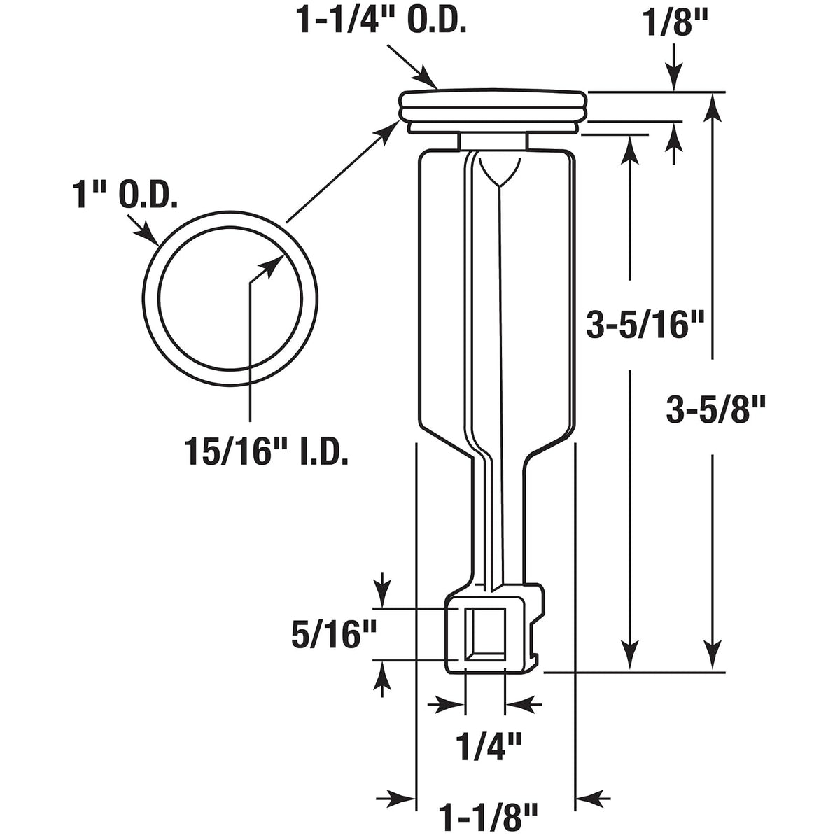 Prime-Line MP53265 Pfister Tapón de drenaje para lavabo, 3-5/8 pulgadas, plástico, cromo, para #972-691A, paquete de 1