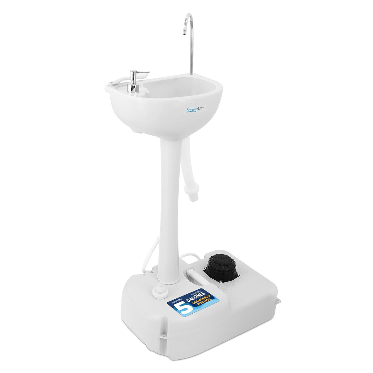 SereneLife Lavabo Portátil Fregadero para Camping con Tanque de Agua de 19L, Bomba de Pie, Dispensa Jabón y Soporte para Toallas, Compacto con Asa para Transportar, Ideal Actividades al Aire Libre