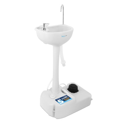 SereneLife Lavabo Portátil Fregadero para Camping con Tanque de Agua de 19L, Bomba de Pie, Dispensa Jabón y Soporte para Toallas, Compacto con Asa para Transportar, Ideal Actividades al Aire Libre