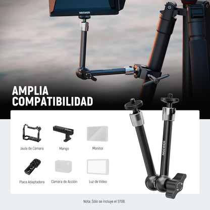 NEEWER Brazo Mágico 9,8"/25cm, Brazo Articulado de Fricción Aleación de Aluminio con Tornillos 1/4" y Cabezales de Bola 360° para Jaula de Cámara, Monitor, Luz Video LED, Flash, Cámara de Acción,ST08