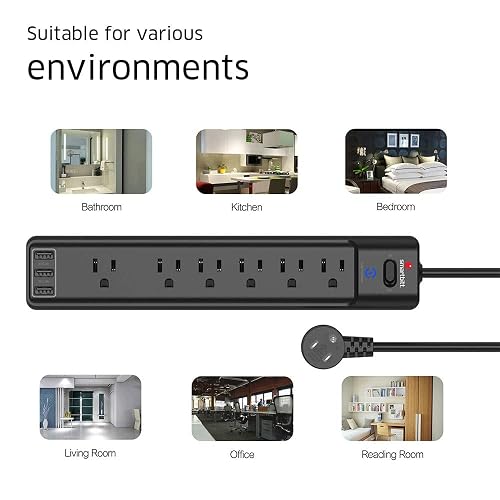 Smartbitt Supresor de Picos de Voltaje - Protector contra sobretensiones, 6 Contactos y 3 Puertos USB Tipo A