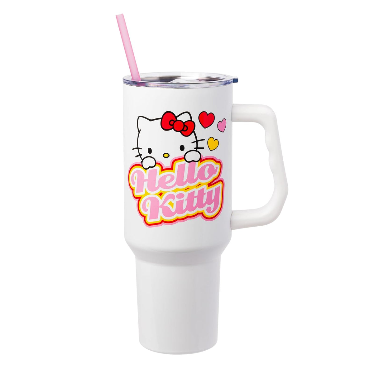 Silver Buffalo Vaso Térmico de Acero Inoxidable con Mango y Popote 40 oz - 1,134 g - Blanco - Multicolor