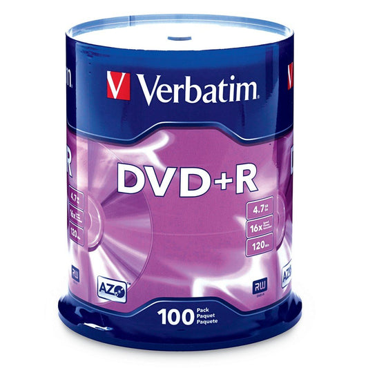 Verbatim DVD+R Disco en Blanco AZO Dye 4,7 GB 16X Disco grabable – 100 Discos de husillo Plateado sin frustración Embalaje