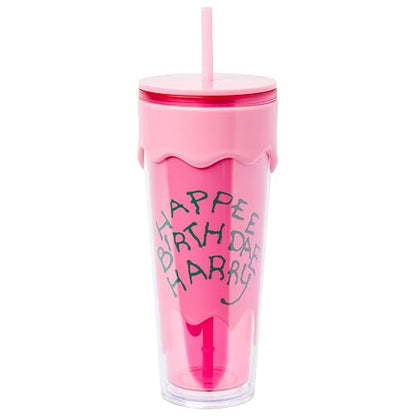 Silver Buffalo Harry Potter Happy Birthday Happee Birthdae Harry Escrito a mano Frosting Glaze Cake Vaso de goteo esculpido 3D, 26 onzas