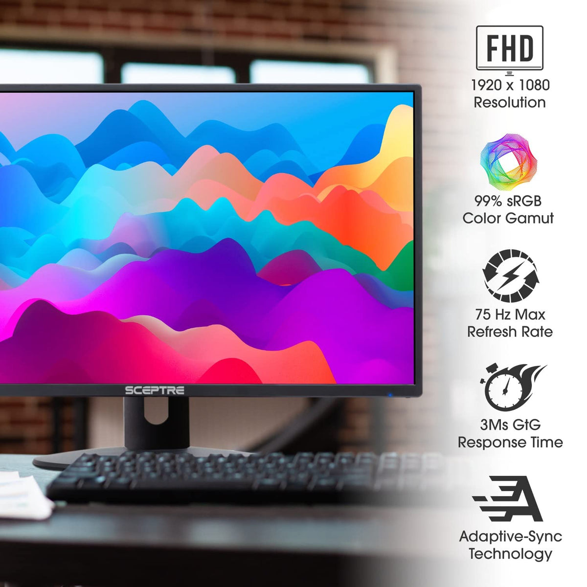 Sceptre New 22 Inch 1080p LED Monitor 1920 x 1080 75Hz HDMI x2 VGA 99% sRGB Build-in Speakers, Blue Light Shift Machine Black (E22 Series)