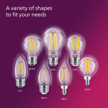 Philips foco LED A19 sin parpadeo transparente regulable, tecnología EyeComfort, 800 lúmenes, blanco suave (2700 K), 8 W = 60 W, base E26, certificado por título 20, ultra definición, interior,