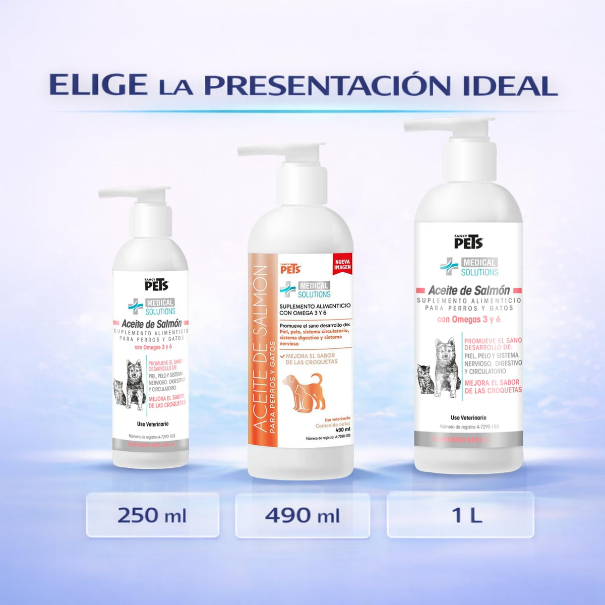 Fancy Pets Aceite de Salmon para Perros y Gatos Medical Solutions con 490ml | Omega 3 con DHA y EPA | Suplemento para Piel Sana, Pelaje Brillante y Sistema Inmune Fuerte