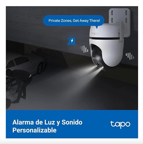 Tapo TP-Link TC42, Cámara de Seguridad Wi-Fi Exterior 2K QHD, Visión Nocturna a Color con Sensor Starlight, Detección Inteligente por IA, Cobertura de 360°, Compatible con Alexa