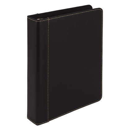 Samsill Carpeta de 3 anillas tamaño junior de 1 pulgada, piel, negro con costuras en contraste, capacidad para papel de 8.5 x 5.5 pulgadas, 3 anillos, carpeta de cuadernos, organizador de portafolios,