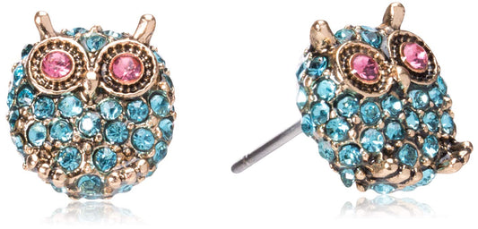 Betsey Johnson Pendientes de búho pavé, Una talla, Metal