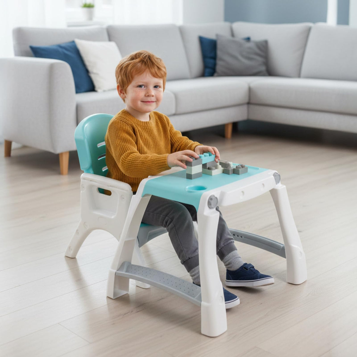 PRINSEL | Sillita Alta Infantil Convertible | Silla Alta para Bebé | Caddy 2 en 1 | Azul Turquesa | De 6 Meses a 3 Años, Convertible a Escritorio, Portavasos, Fácil de Limpiar | Artículos para Bebés