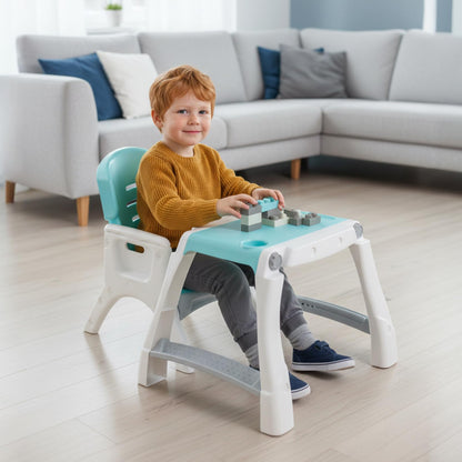 PRINSEL | Sillita Alta Infantil Convertible | Silla Alta para Bebé | Caddy 2 en 1 | Azul Turquesa | De 6 Meses a 3 Años, Convertible a Escritorio, Portavasos, Fácil de Limpiar | Artículos para Bebés