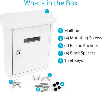 Serenelife Buzón de Pared a Prueba de Intemperie con Cerradura, Acero Galvanizado, Tapa Metálica para Cartas, Periódicos y Dinero, Buzón para Exterior, Oficina, Casa y Negocios