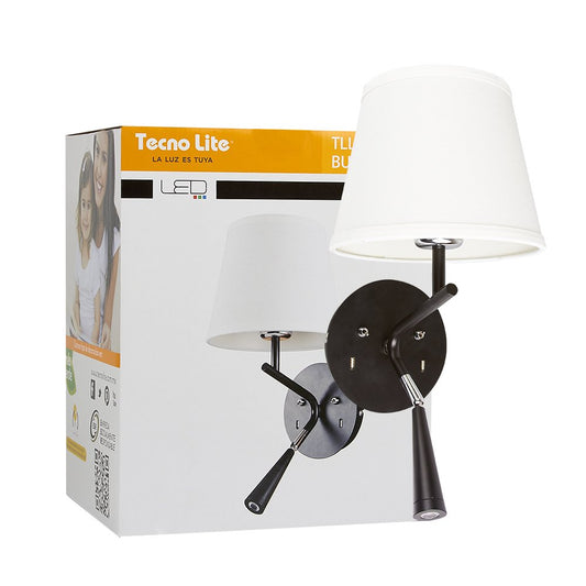 Tecnolite - Lámpara de Pared con luz de Lectura LED 1.5 W, Máx. 60 W, Base E27, Luz Cálida Brillante, Puertos USB para dispositivos, Sobreponer