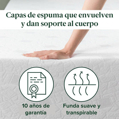 Zinus Comfort | Colchón Individual de Memory Foam de 25 cm de Grosor con Gel Refrescante y con Esencia de Té Verde | Garantía de 10 años