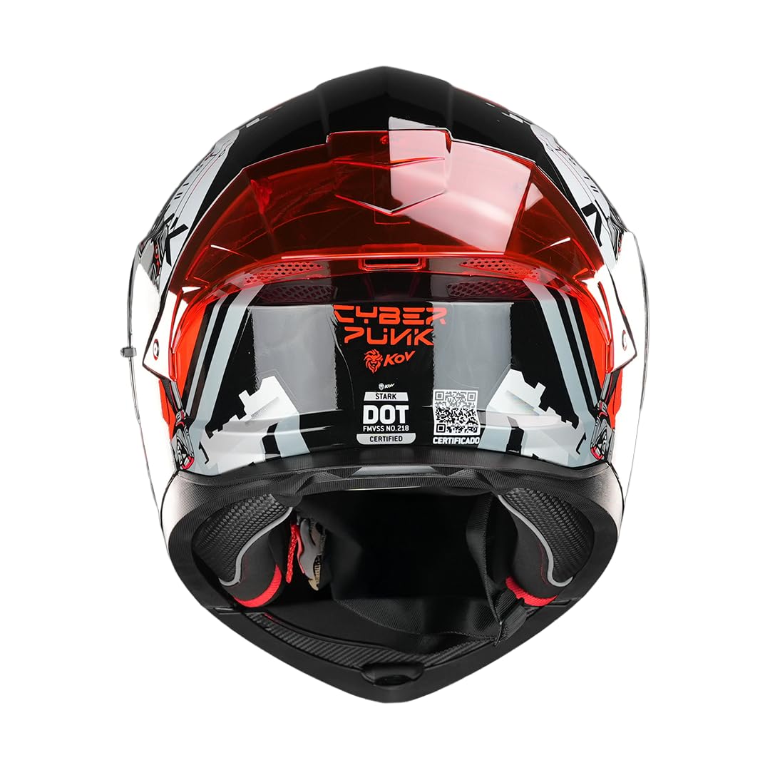 KOV Casco Stark Cyber Punk Rojo Abatible para Moto Deportivo Certificado Dot