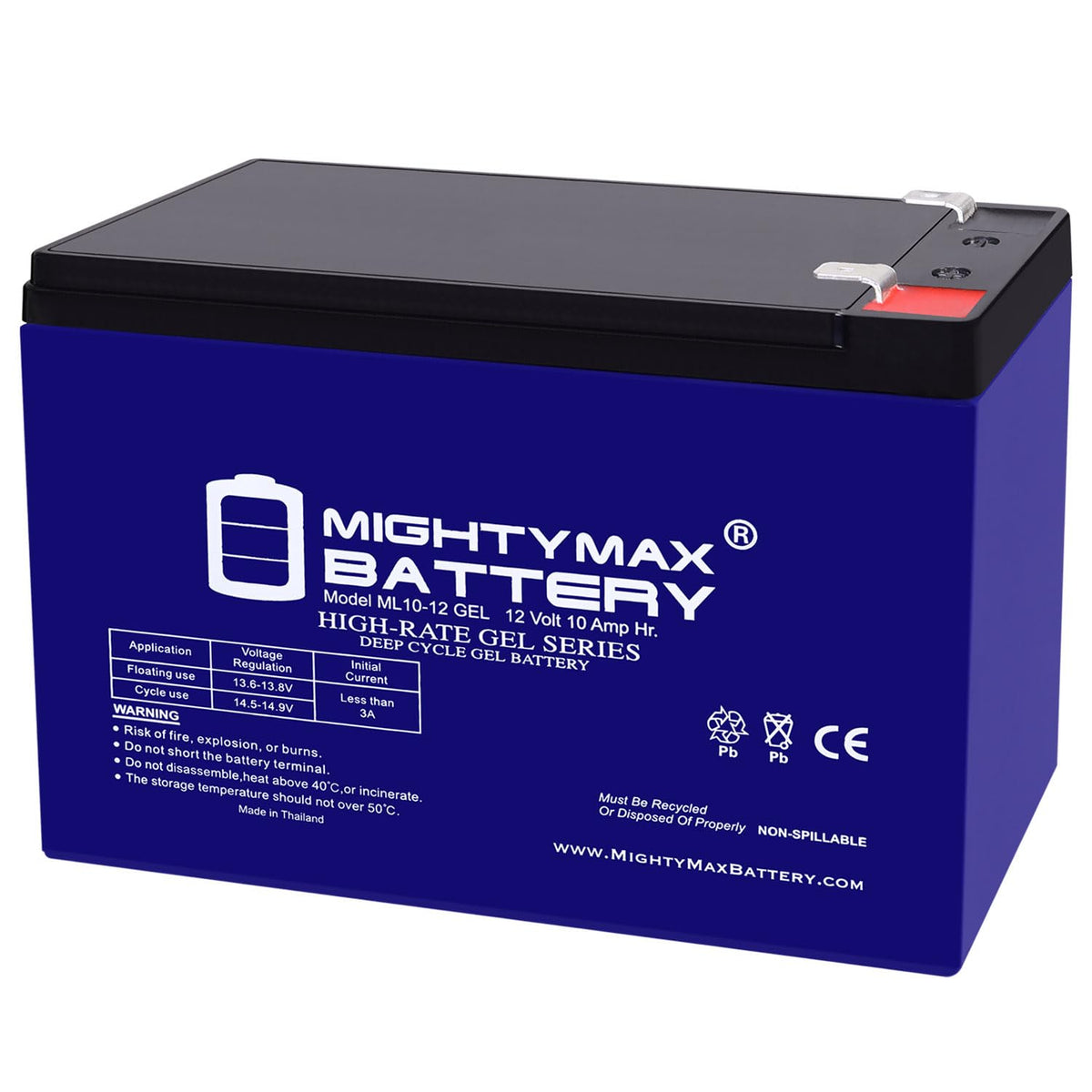 Mighty Max Battery ML10-12GEL - 12 voltios 10 AH, tipo Gel, terminal F2, batería recargable SLA AGM