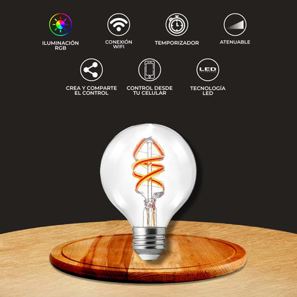 Tecnolite Connect Foco Vintage LED Inteligente G25 WiFi 4.5W - Luz RGB + Cálida, Atenuable, Bombilla Edison Compatible con Alexa, Google Assistant, Atajos de Siri y App móvil