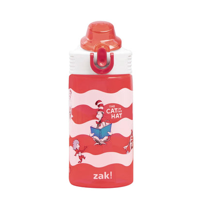 Zak Designs Botella de Agua Infantil de Plástico con Popote - 16 Ounces - Dr. Seuss (El gato en el sombrero)