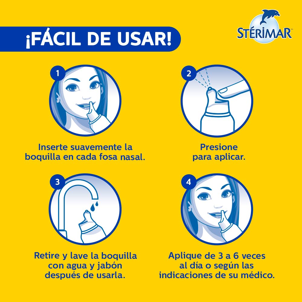 Stérimar Solución Humidificante Nasal Bebé 50 ml. | Mejora la Respiración. Para la Higiene y Limpieza Diaria. Con Boquilla Pediátrica de Seguridad. Facilita la Alimentación.