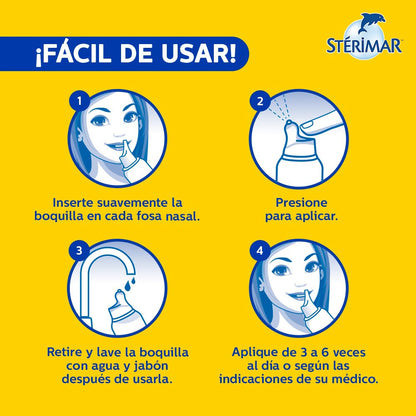 Stérimar Solución Humidificante Nasal Bebé 50 ml. | Mejora la Respiración. Para la Higiene y Limpieza Diaria. Con Boquilla Pediátrica de Seguridad. Facilita la Alimentación.