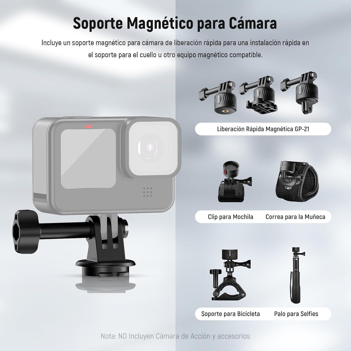 NEEWER Soporte Magnético para Cuello Cámaras Acción & Móvil, GP15 | Compatible con GoPro DJI Insta360 iPhone Samsung; Liberación Rápida; Adaptador Flexible Cámaras Acción POV & Soporte Móvil
