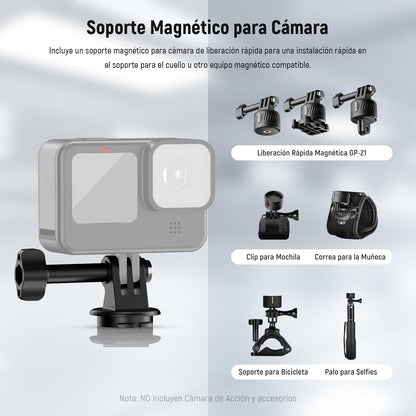 NEEWER Soporte Magnético para Cuello Cámaras Acción & Móvil, GP15 | Compatible con GoPro DJI Insta360 iPhone Samsung; Liberación Rápida; Adaptador Flexible Cámaras Acción POV & Soporte Móvil