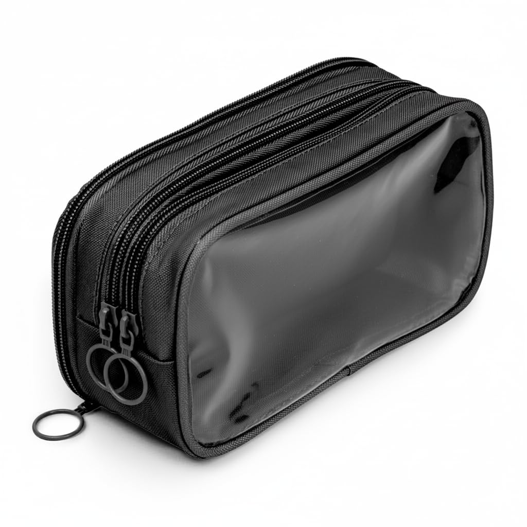 ZIPIT Estuche para lápices Half & Half, bolsa con cierre de 3 compartimentos para la escuela, organizador de papelería para adolescentes, niñas, niños y adultos, color negro