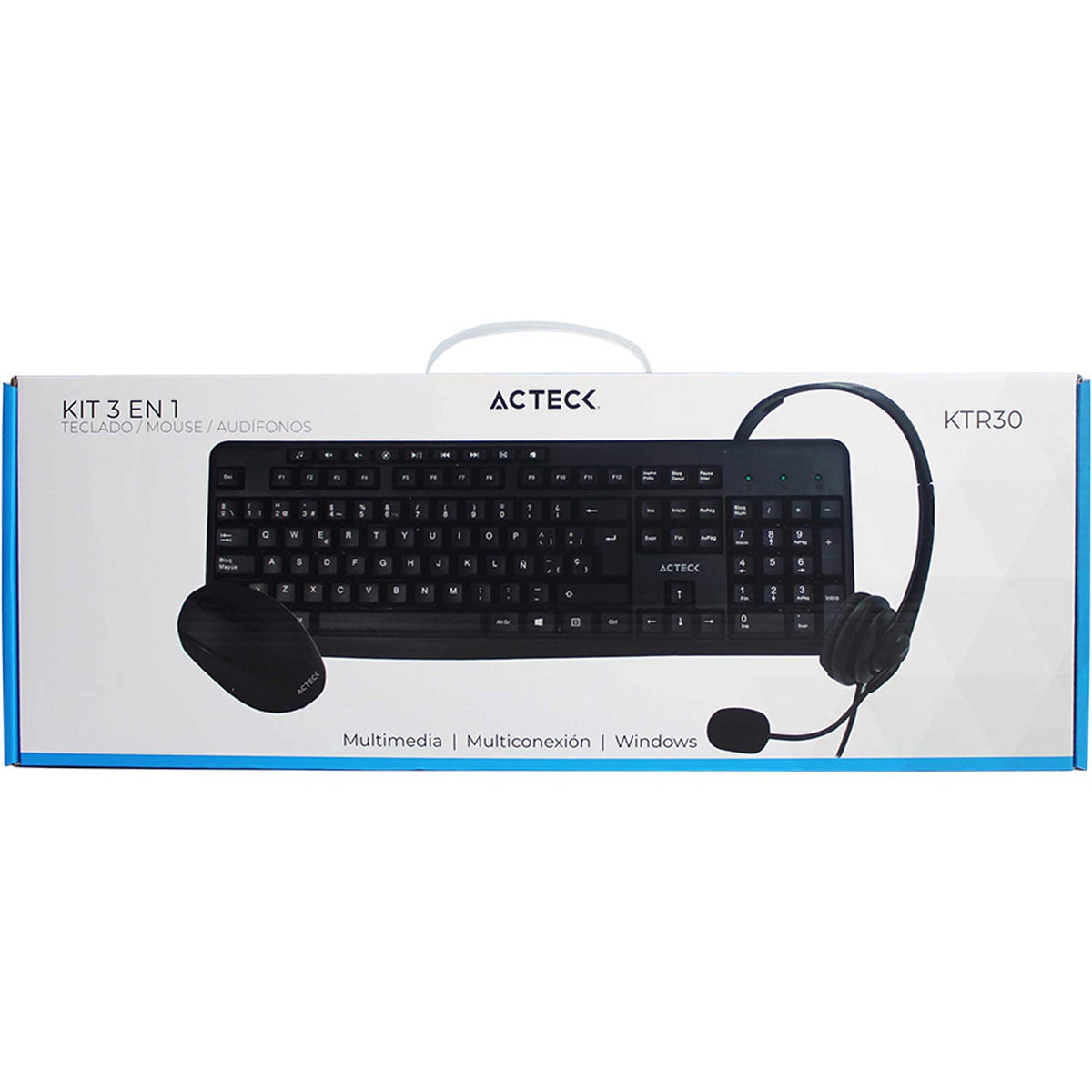 Acteck Kit 3 en 1 Teclado Multimedia Mouse y Audifonos KT30 USB AC-931687