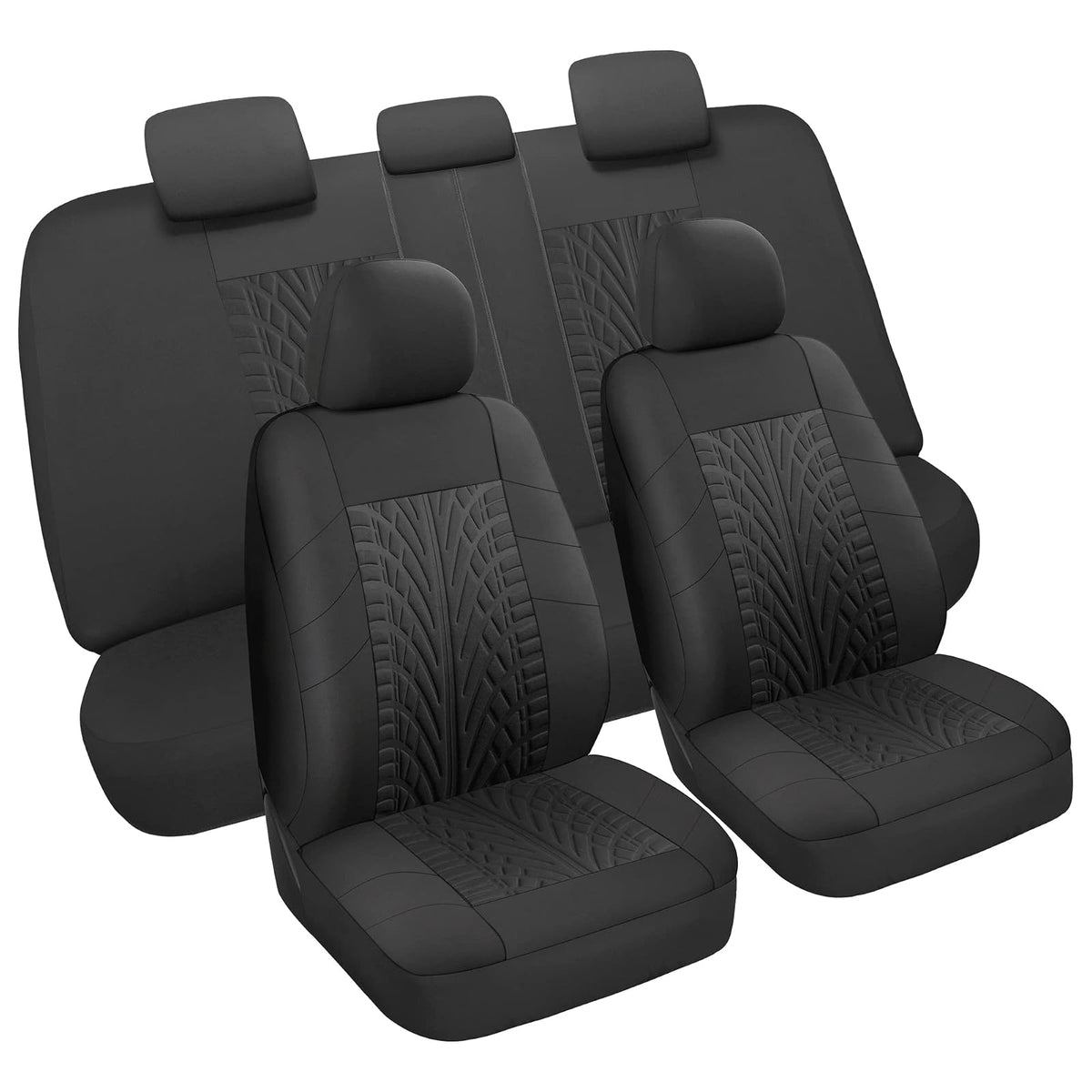 VarCozy - Juego completo de fundas de asiento de automóvil, banco delantero y trasero dividido para automóvil, tela universal, SUV, sedán, furgoneta, cubiertas interiores de automóviles, compatible con bolsas de aire, negro (VC-01-B5) - FULL SET - Negro -