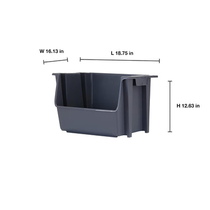 Mighty Tuff - Contenedores de almacenamiento apilables grandes, color gris frío, 3 unidades