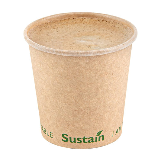 Restaurantware Sustain - Tazas calientes de 4 onzas, 50 tazas de café de una sola pared, tapas se venden por separado, revestimiento de PLA a prueba de fugas, taza de papel kraft compostable, tolera