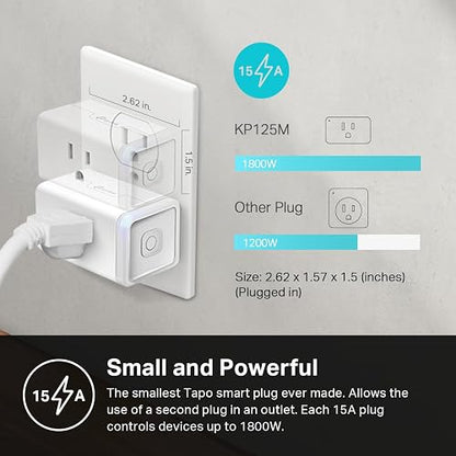 Kasa Smart Plug, compatible con materia, monitoreo de energía, diseño compacto, 15 A/1800 W Max, configuración súper fácil, funciona con Apple Home, Alexa y Google Home, certificado UL, 2.4 G Wi-Fi