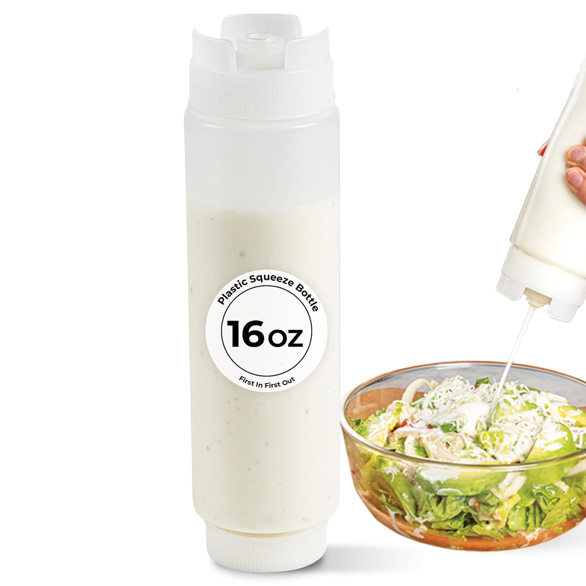 Restaurantware Inverted Plastic Squeeze Bottle with Refill and Dispensing Lids, First In First Out, Transparente, 16 Oz