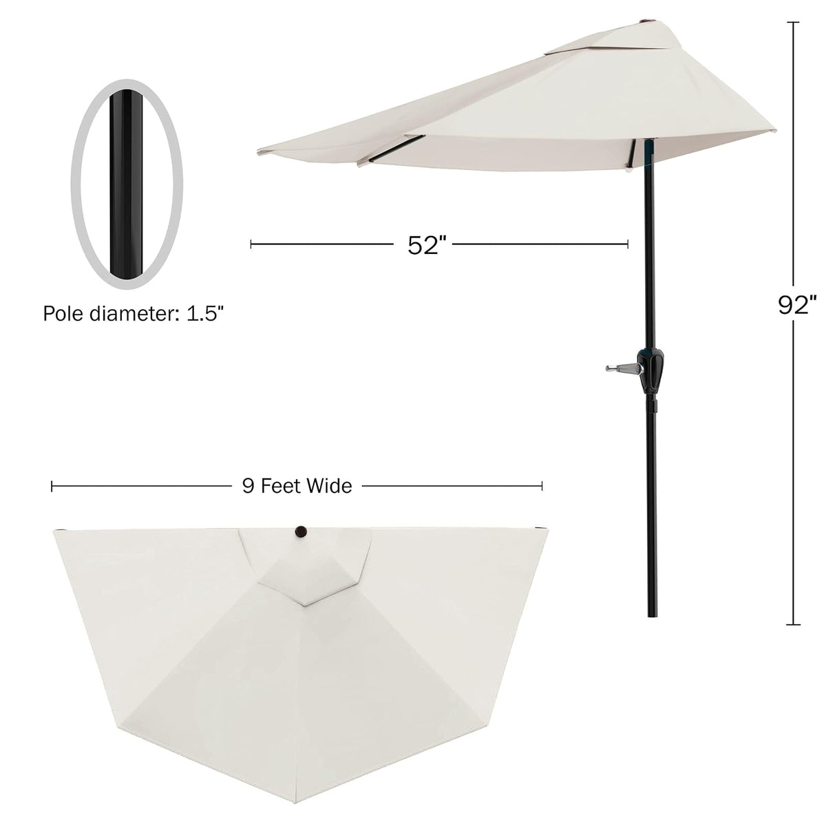 Pure Garden 50-145-T Half Round Patio Umbrella, Tan, 9'
