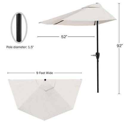 Pure Garden 50-145-T Half Round Patio Umbrella, Tan, 9'